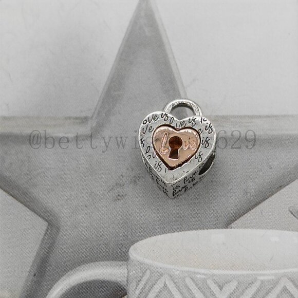 Pandora Two-tone Padlock Splittable Heart Charm - Picture 4 of 8